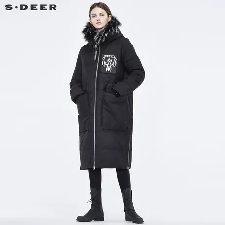 sdeer 圣迪奥夸张贴袋造型高领连帽羽绒服S18482423商品大图