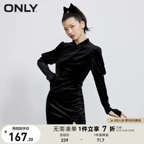 【买4免1】ONLY奥莱夏季改良旗袍丝绒小黑裙短款连衣裙女商品大图