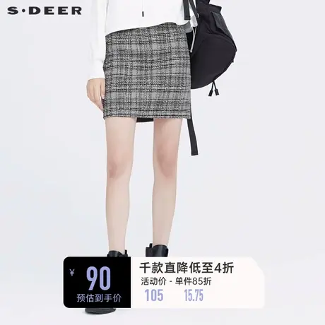 sdeer圣迪奥冬季女装英伦复古格纹A字包臀半身裙短裙S20481304图片