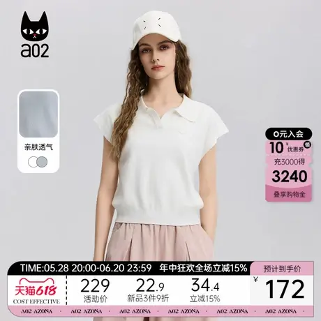 a02冰丝凉感POLO领针织衫短袖T恤女2025新款夏季薄款设计感上衣商品大图