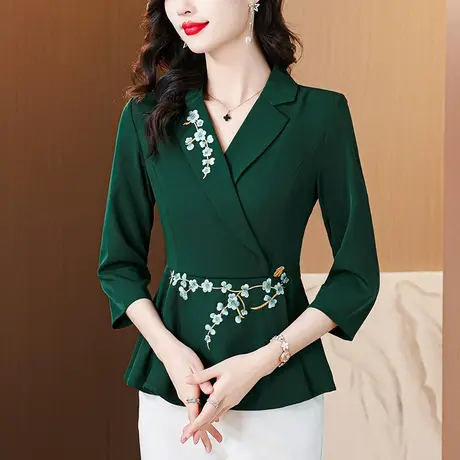 高级感气质衬衣女2025春夏季新款收腰显瘦洋气女上衣七分袖妈妈装商品大图