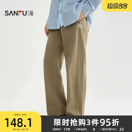 三福2025秋季男士棉布休闲裤 美式宽松直筒裤橡筋腰裤子506138图片