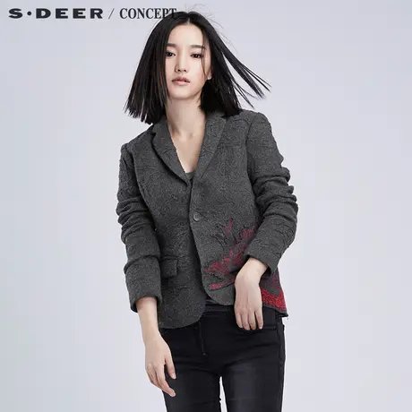 sdeer圣迪奥2018秋女装自由灵动线迹绣花翻领外套S16382293图片