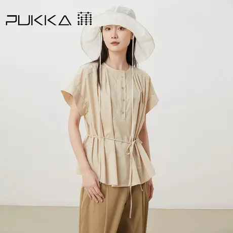 蒲PUKKA原创设计女装夏季新品新中式宽松小圆领短袖衬衫商品大图