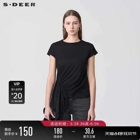 sdeer圣迪奥女装时尚圆领系带不规则短袖T恤S24280118图片