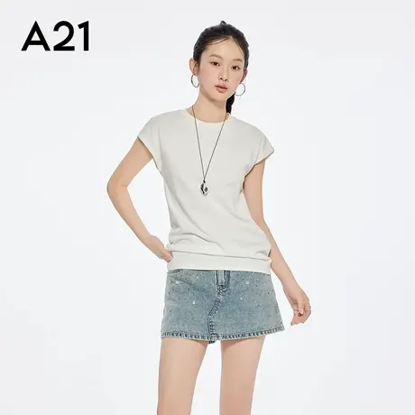 A21圆领落肩袖薄款T恤休闲宽松显瘦短袖上衣商品大图