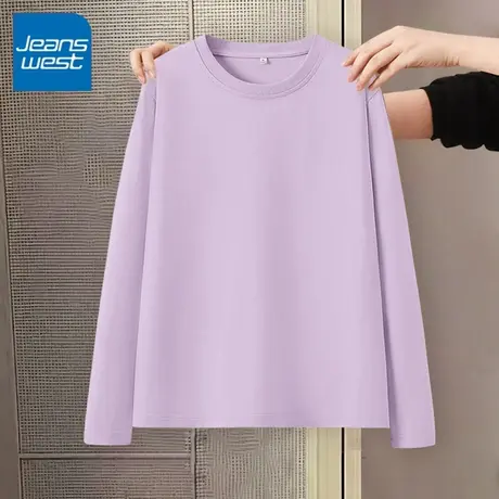 KV真维斯杏色内搭T恤女2025新款春秋款 宽松纯棉大码休闲长袖上衣商品大图