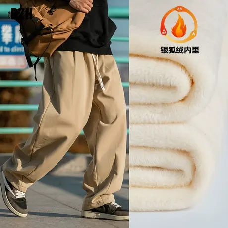 男士卡其色直筒工装裤男冬季加绒加厚纯棉裤子休闲裤2025新款长裤图片