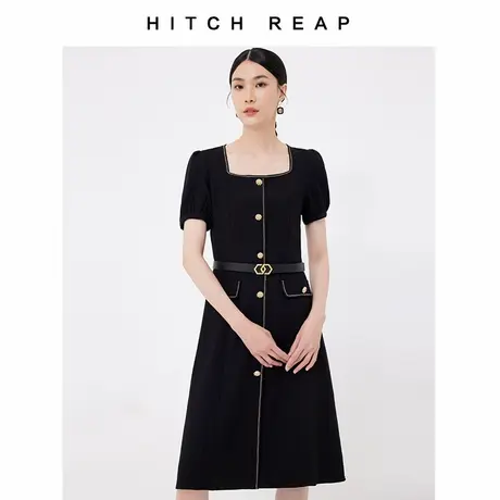 希区瑞普夏装新款方领短袖中裙名媛气质显瘦连衣裙F1712商品大图