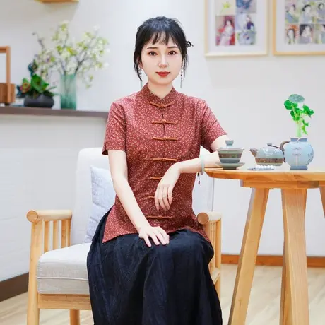 筠雅夏季新款唐装女中国风上衣收腰显瘦百搭夏日新中式穿搭24J205图片