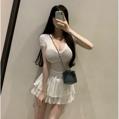 现货速发~韩国东大门性感V领紧身短袖T恤长袖T恤显身材商品大图