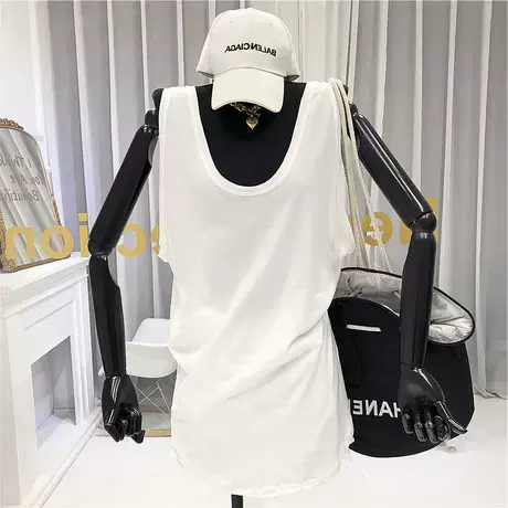 2022夏季无袖t恤女宽松打底衫沙滩背心大袖口中长款内搭吊带上衣商品大图