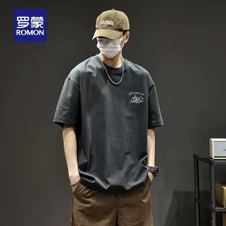 【100%棉】罗蒙重磅男士短袖印花T恤夏季新款潮流宽松圆领上衣N1Z图片