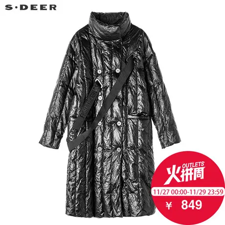 sdeer圣迪奥冬装简约休闲飘带占领亮面长款羽绒服女Y17482402🌙商品大图