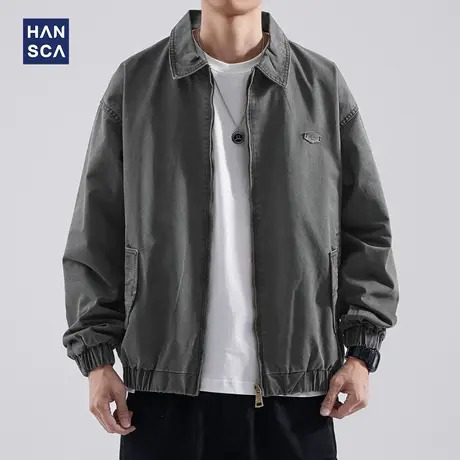 hansca秋冬季复古工装外套男士2024新款宽松飞行员夹克休闲上衣潮商品大图