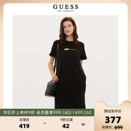 GUESS23新女士绣花logo短袖圆领黑色宽松连衣裙-Q3PK33K2Q40图片