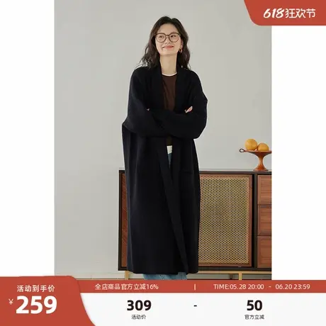 嘉茱莉2025春季新款长款针织开衫外套女宽松针织上衣V领毛衣毛衫商品大图