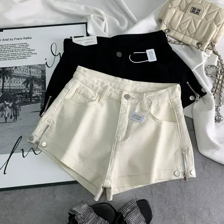 美式辣妹高腰牛仔短裤女2025早春新款弹力包臀A字宽松阔腿热裤潮商品大图