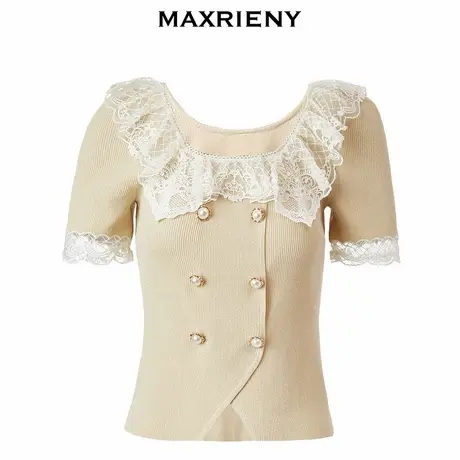 【奥莱】MAXRIENY彼得潘领毛衫夏宫廷风刺绣针织上衣商品大图