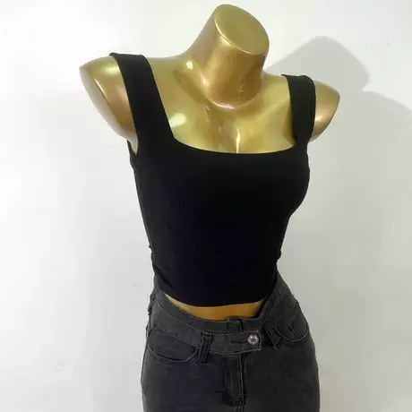 版型chao好看　洋气方领宽肩带收副乳小吊带女短款露腰背心上衣夏图片