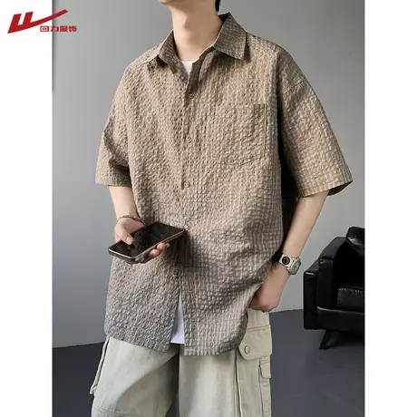 回力泡泡纱冰丝短袖衬衫男士夏季半袖上衣体恤衫夏天休闲衬衣外套商品大图