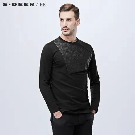 sdeerhe圣迪奥男装舒适时尚休闲纹理光感涂层长袖T恤H15372238图片