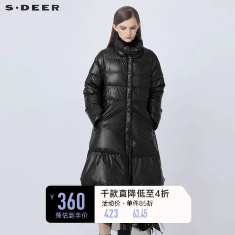 sdeer圣迪奥冬装时尚亮面宽松黑色长款公主风羽绒服女S21482406图片
