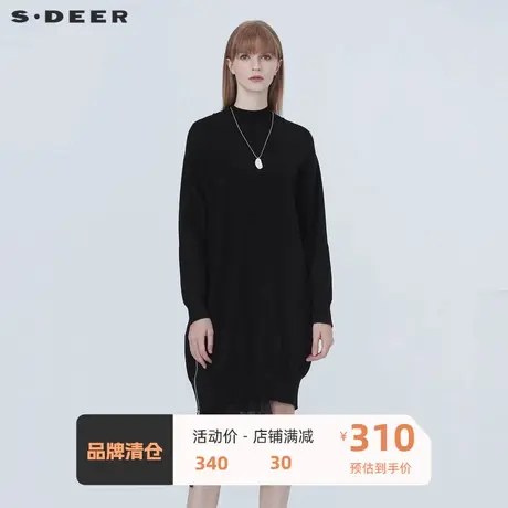 sdeer圣迪奥女装罗纹圆领网纱飘带针织衫S20483522图片