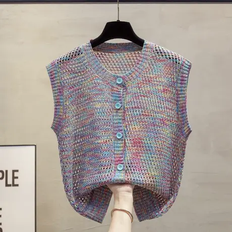 镂空开衫针织马甲背心女2025春秋新款宽松外穿马夹叠穿毛衣坎肩潮商品大图