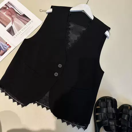 V领花边拼接西装马甲女2025春夏款时尚叠穿爆款洋气百搭坎肩上衣图片