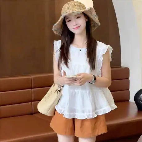 法式白色小飞袖衬衫女上衣2025夏季新款荷叶边薄款独特漂亮小衫商品大图