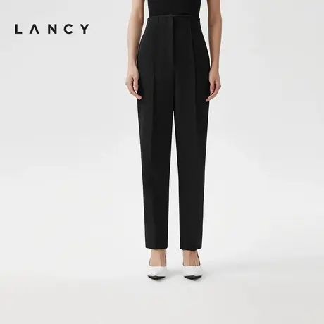 LANCY/朗姿2024春季新款黑色显瘦高级直筒裤女宽松通勤高腰长裤子商品大图