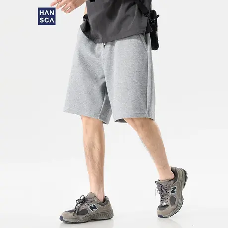hansca 350g灰色针织运动短裤男款2025夏季轻薄透气弹力五分裤子商品大图