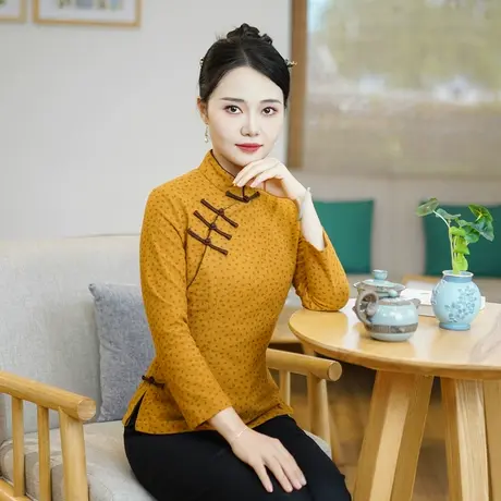 筠雅秋季新款中式复古减龄唐装上衣女修身显瘦国风中式女装24J298商品大图
