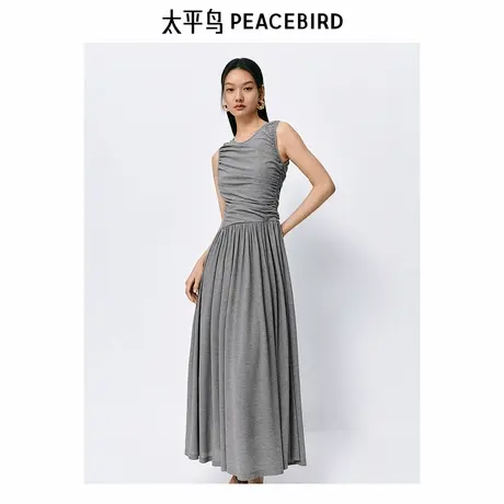【来了就好】太平鸟长款抽皱连衣裙图片