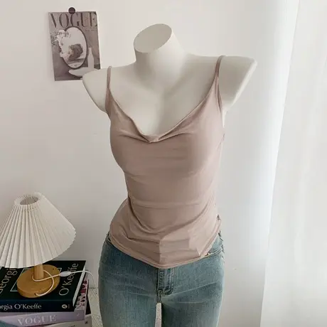 纯欲性感纯色荡领吊带背心上衣女外穿夏内搭打底商品大图