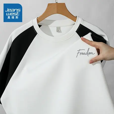 JR真维斯男装空气层撞色宽松短袖T恤 2025秋季新品 男生圆领上衣图片