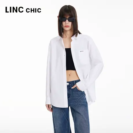 LINCCHIC金羽杰白色衬衫外套宽松简约造型感衬衫女款淡人穿搭273Y图片