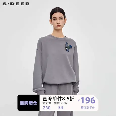 sdeer圣迪奥女装运动套装圆领胸针收腰宽松卫衣S23462210🐎商品大图