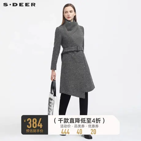 sdeer圣迪奥休闲立领斜襟拼接收腰毛呢大衣S20481873🥔商品大图