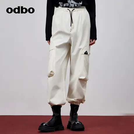odbo/欧迪比欧时尚原创设计休闲裤2024春季新款工装风抽绳长裤子商品大图