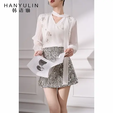 韩语琳 白色v领衬衫女高级感轻奢减龄洋气2025新款春气质长袖上衣商品大图