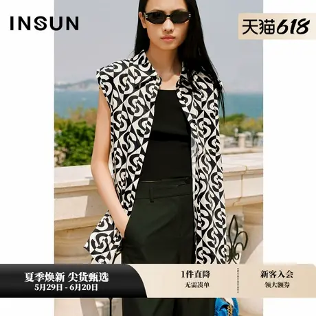 INSUN恩裳夏季弹力棉宽肩印花衬衫商品大图