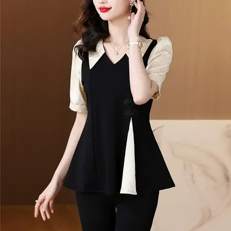 新中款气质衬衫女2025夏装新款大码女装胖mm中长款宽松遮肚子小衫商品大图