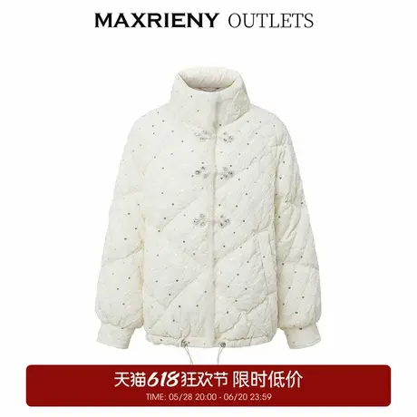 【奥莱】MAXRIENY复古国风新中式盘扣羽绒服提花水貂毛外套图片