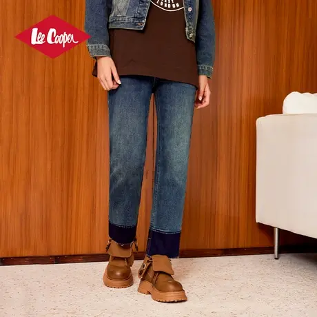 Lee Cooper复古蓝牛仔裤女2025春季新款加绒显瘦直筒裤子图片