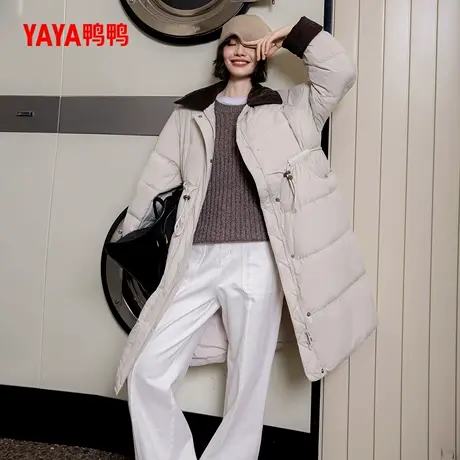 YAYA鸭鸭冬季时尚休闲保暖韩版白鸭绒女士长款羽绒服YE5B600352N商品大图