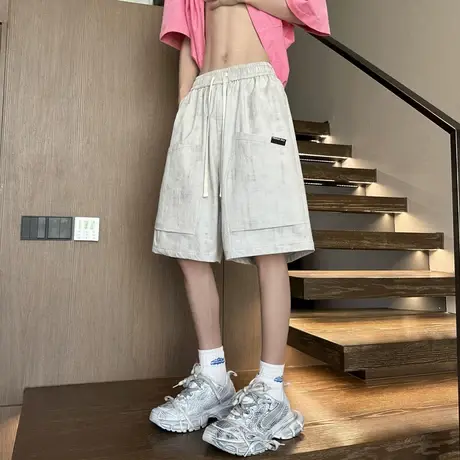 短裤男夏季2025新款复古做旧大码美式休闲裤潮牌大口袋宽松运动裤商品大图