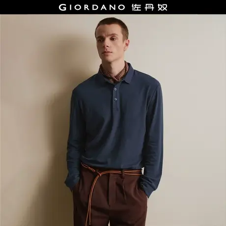 设计师款佐丹奴秋冬莱赛尔桑蚕丝肌理男士长袖翻领Polo衫18015802图片