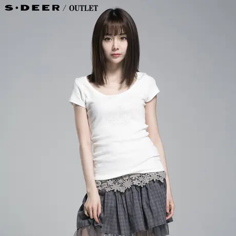 sdeer圣迪奥夏装女装经典圆领针织短袖T恤上衣3680101图片